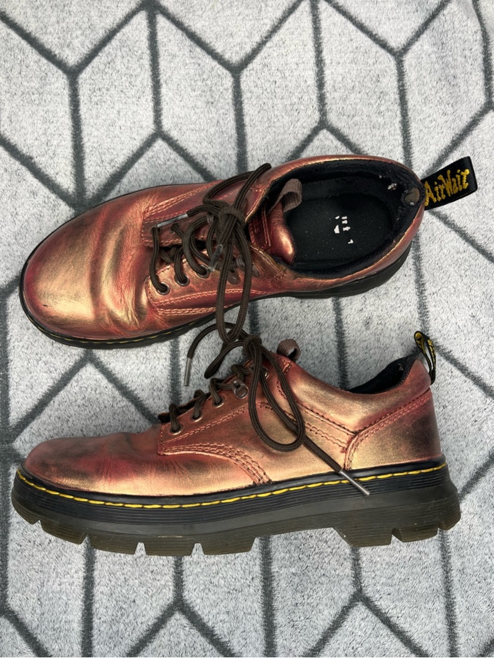 Dr. Martens Metallic Copper REEDER UTILITY Lace-Up Derby Oxford Platform Shoes